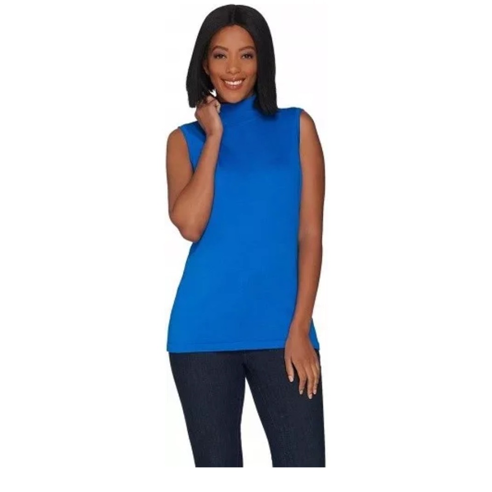 NEW Dennis Basso Mock Neck Sleeveless Sweater-Blue-XXS